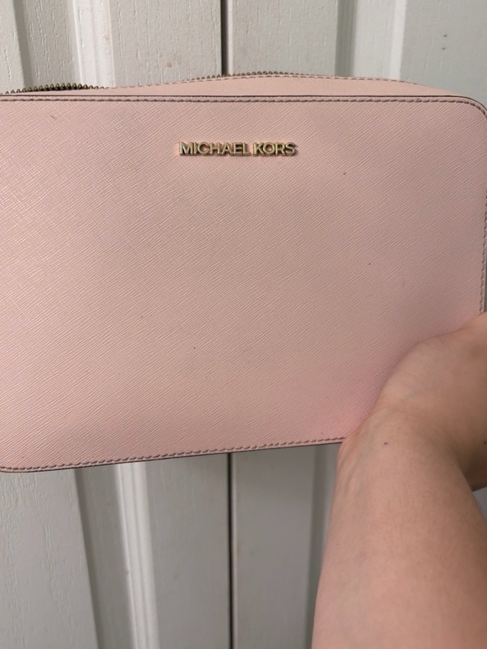 Michael Kors Blush Pink Saffiano Wristlet Clutch with Gold Logo